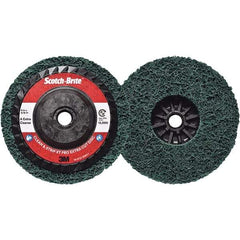 3M - 5" Extra Coarse Grade Aluminum Oxide Deburring Disc - 5/8-11 Threaded Center Hole, Quick Change Connection, Green, 12,000 Max RPM - Apex Tool & Supply