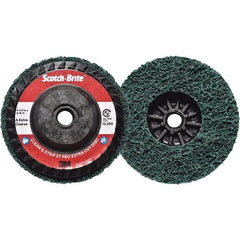 3M - 4-1/2" Extra Coarse Grade Aluminum Oxide Deburring Disc - 5/8-11 Threaded Center Hole, Quick Change Connection, Green, 13,300 Max RPM - Apex Tool & Supply