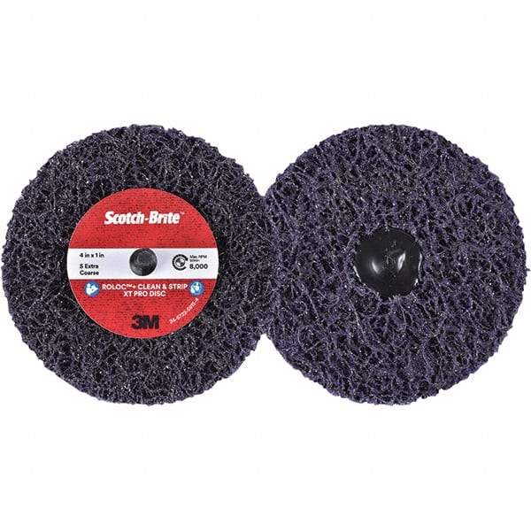 3M - 4" Extra Coarse Grade Silicon Carbide Deburring Disc - 1" Center Hole, Quick Change Connection, Purple, 8,000 Max RPM - Apex Tool & Supply