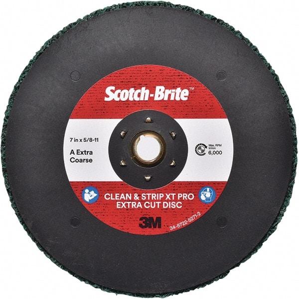 3M - 7" Extra Coarse Grade Aluminum Oxide Deburring Disc - 5/8-11 Threaded Center Hole, Quick Change Connection, Green, 6,000 Max RPM - Apex Tool & Supply