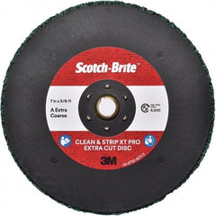 3M - 7" Extra Coarse Grade Aluminum Oxide Deburring Disc - 5/8-11 Threaded Center Hole, Quick Change Connection, Green, 6,000 Max RPM - Apex Tool & Supply