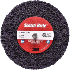 3M - 4" Extra Coarse Grade Silicon Carbide Deburring Disc - 1/4" Center Hole, Quick Change Connection, Purple, 12,000 Max RPM - Apex Tool & Supply