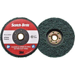 3M - 4-1/2" Extra Coarse Grade Aluminum Oxide Deburring Disc - 5/8-11 Threaded Center Hole, Quick Change Connection, Green, 13,300 Max RPM - Apex Tool & Supply