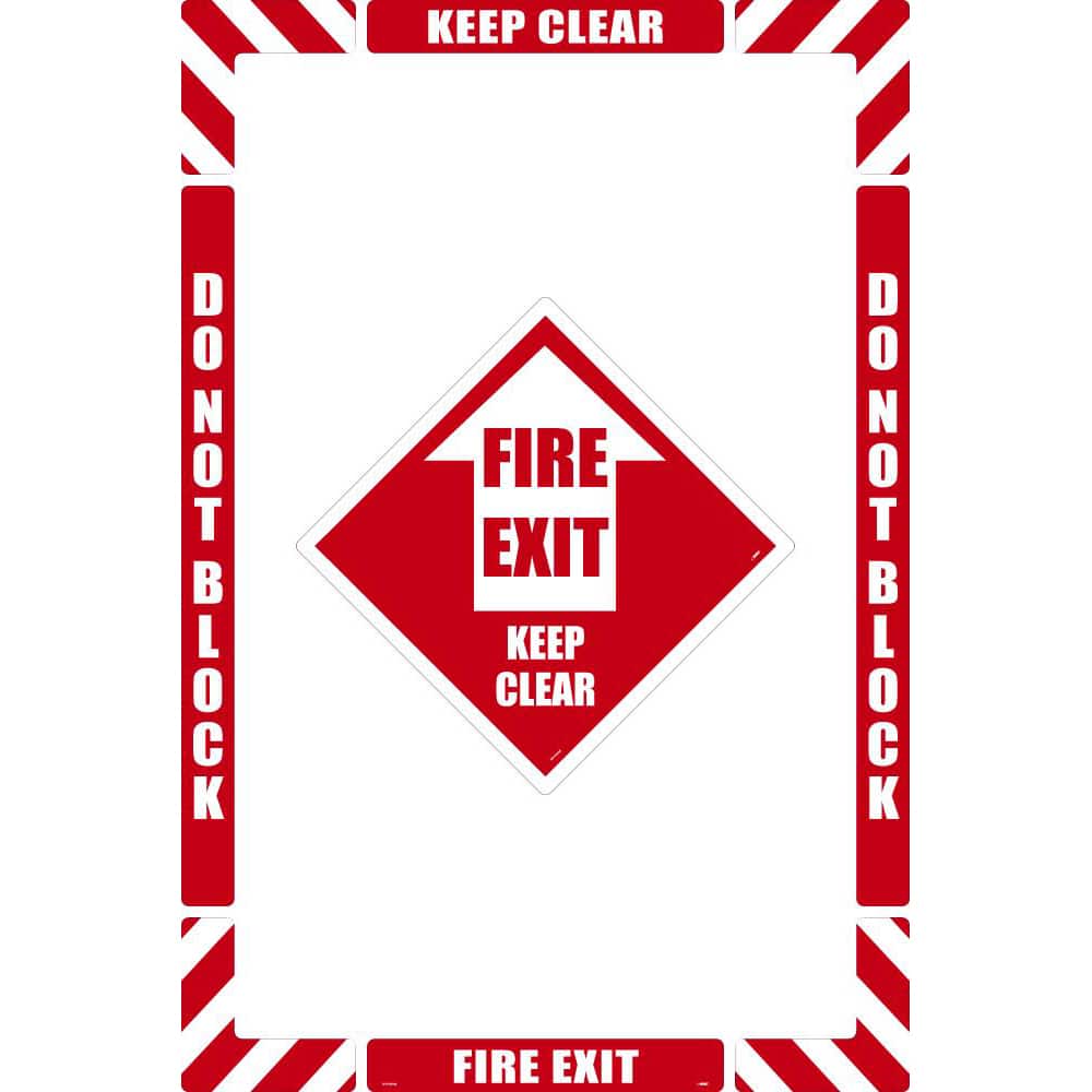 NMC - Adhesive Backed Floor Signs; Message Type: Accident Prevention ; Graphic Type: Arrow ; Message or Graphic: Message & Graphic ; Legend: Fire Exit Keep Clear ; Color: Red; White ; Special Color Properties: No Special Properties - Exact Industrial Supply
