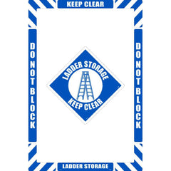 NMC - Adhesive Backed Floor Signs; Message Type: Accident Prevention ; Graphic Type: Ladder ; Message or Graphic: Message & Graphic ; Legend: Ladder Storage Keep Clear ; Color: Blue; White ; Special Color Properties: No Special Properties - Exact Industrial Supply