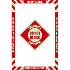 NMC - Adhesive Backed Floor Signs; Message Type: Accident Prevention ; Graphic Type: None ; Message or Graphic: Message Only ; Legend: Emergency Equipment Do Not Block ; Color: Red on Glow ; Special Color Properties: Glow-In-The-Dark - Exact Industrial Supply