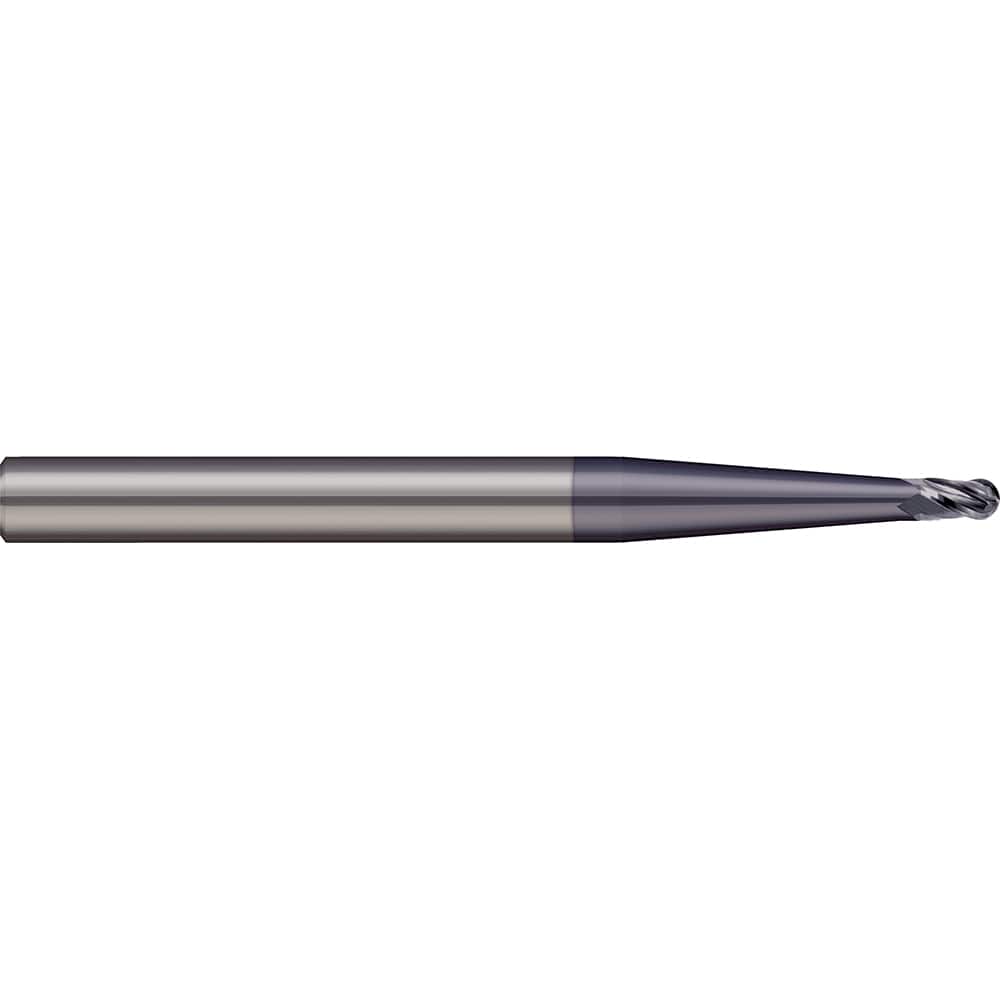 Ball End Mill: 0.0937″ Dia, 0.375″ LOC, 4 Flute, Solid Carbide 1-1/2″ OAL, 1/8″ Shank Dia, 30 ° Helix, AlTiN Coated, Single End