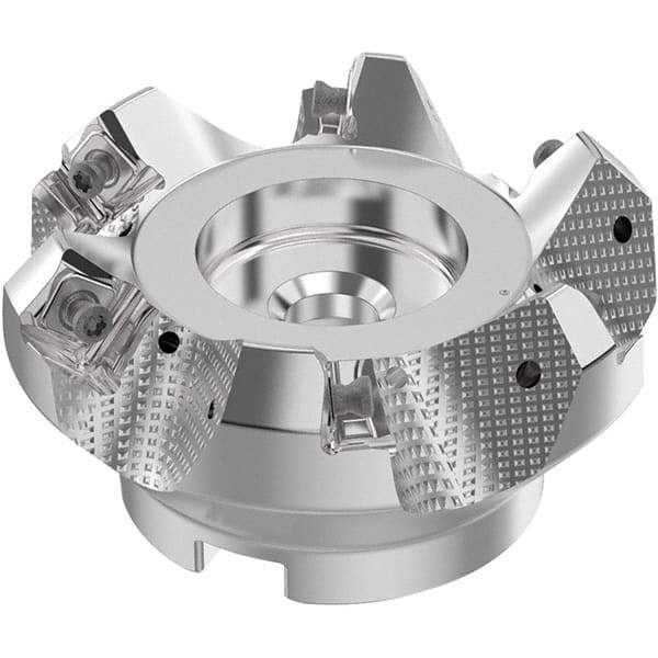 Seco - 3" Cut Diam, 1" Arbor Hole, 0.236" Max Depth of Cut, 48° Indexable Chamfer & Angle Face Mill - 6 Inserts, SN.. Insert, Right Hand Cut, 6 Flutes, Through Coolant, Series R220.54 - Apex Tool & Supply