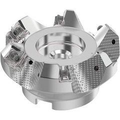 Seco - 3" Cut Diam, 1" Arbor Hole, 0.236" Max Depth of Cut, 48° Indexable Chamfer & Angle Face Mill - 6 Inserts, SN.. Insert, Right Hand Cut, 6 Flutes, Through Coolant, Series R220.54 - Apex Tool & Supply