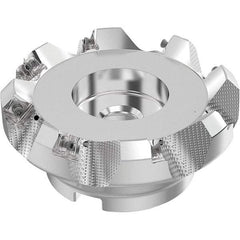 Seco - 5" Cut Diam, 1-1/2" Arbor Hole, 0.236" Max Depth of Cut, 48° Indexable Chamfer & Angle Face Mill - 8 Inserts, SN.. Insert, Right Hand Cut, 8 Flutes, Through Coolant, Series R220.54 - Apex Tool & Supply