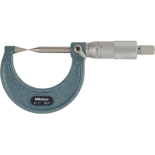 0-1″ Measuring Range-0.001″ Graduation - Ratchet Thimble - Carbide Face - Point Micrometer - Apex Tool & Supply