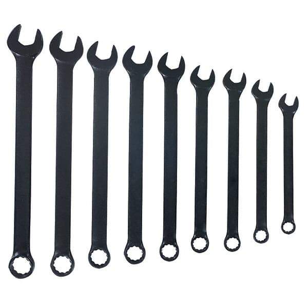 Blackhawk by Proto - 9 Piece, 1/4" to 3/4", 12 Point Combination Wrench - Inch Measurement Standard, Black Finish, Comes in Vinyl Roll - Apex Tool & Supply