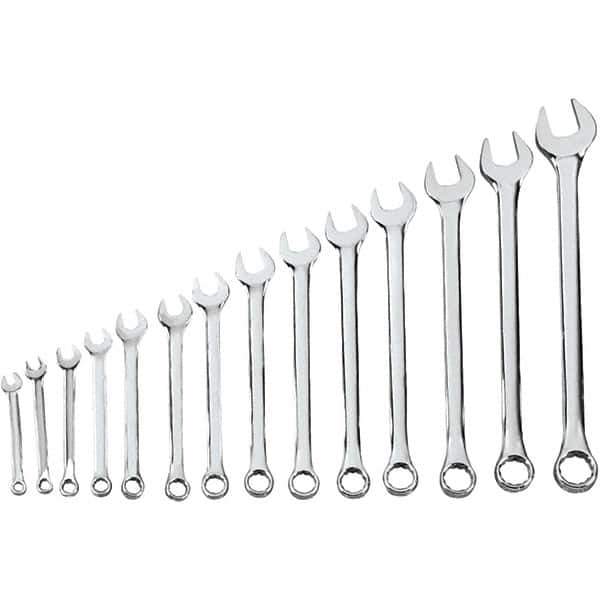 Blackhawk by Proto - 14 Piece, 5/16" to 1-1/4", 12 Point Combination Wrench - Inch Measurement Standard, Full Polish Finish, Comes in Vinyl Roll - Apex Tool & Supply