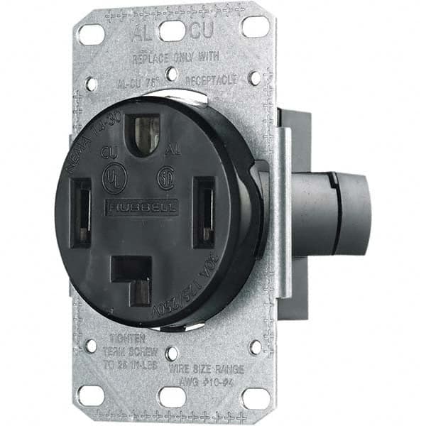 Hubbell Wiring Device-Kellems - 125/250 VAC 30A NEMA 14-30R Residential Grade Black Straight Blade Single Receptacle - Apex Tool & Supply
