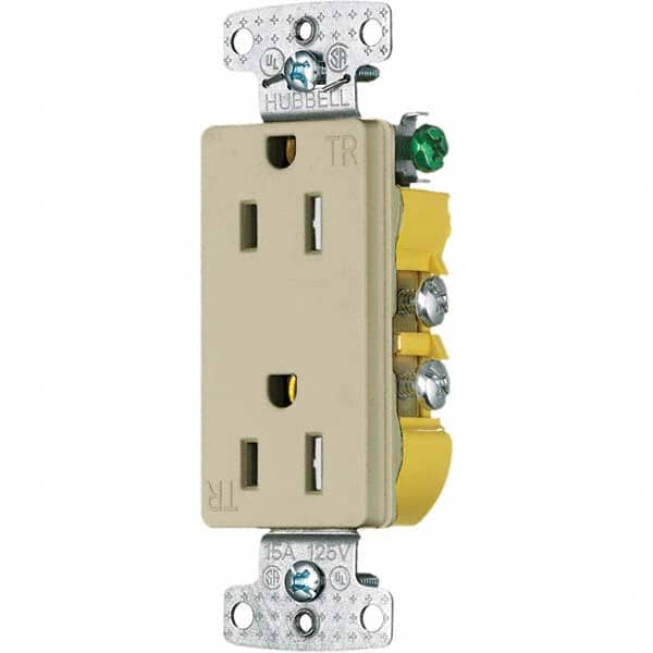 Hubbell Wiring Device-Kellems - 125V 15A NEMA 5-15R Residential Grade Ivory Straight Blade Duplex Receptacle - Apex Tool & Supply