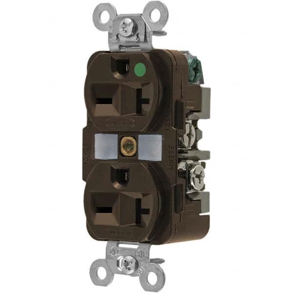 Hubbell Wiring Device-Kellems - 250 VAC 20A NEMA 6-20R Hospital Grade Brown Straight Blade Duplex Receptacle - Apex Tool & Supply