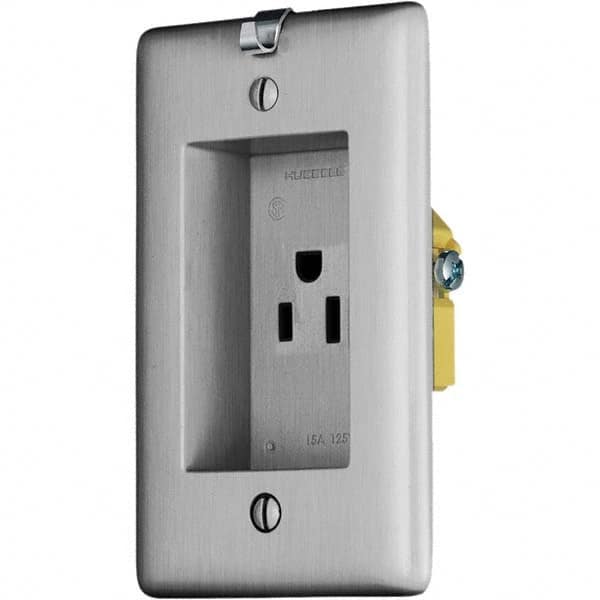 Hubbell Wiring Device-Kellems - 125V 15A NEMA 5-15R Residential Grade Stainless Straight Blade Single Receptacle - Apex Tool & Supply
