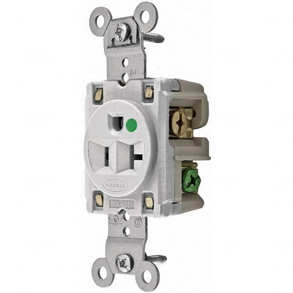 Hubbell Wiring Device-Kellems - 125V 20A NEMA 5-20R Hospital Grade White Straight Blade Single Receptacle - Apex Tool & Supply