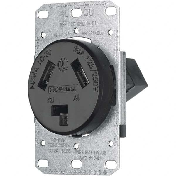 Hubbell Wiring Device-Kellems - 125/250 VAC 30A NEMA 10-30R Residential Grade Black Straight Blade Single Receptacle - Apex Tool & Supply