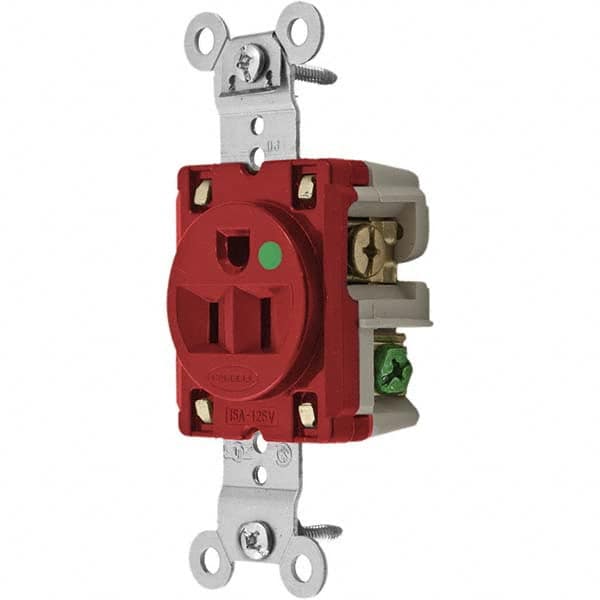 Hubbell Wiring Device-Kellems - 125V 15A NEMA 5-15R Hospital Grade Red Straight Blade Single Receptacle - Apex Tool & Supply