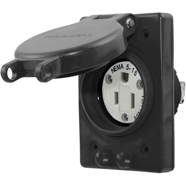 Hubbell Wiring Device-Kellems - 125V 15A NEMA 5-15R Industrial Grade Black Straight Blade Single Receptacle - Apex Tool & Supply