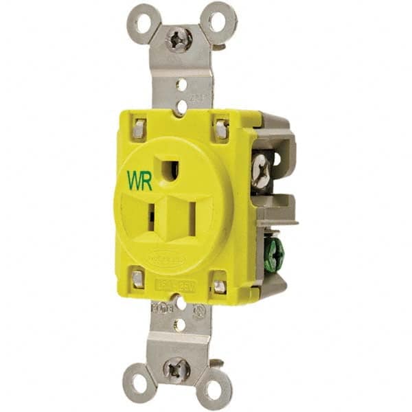 Hubbell Wiring Device-Kellems - 125V 15A NEMA 5-15R Industrial Grade Yellow Straight Blade Single Receptacle - Apex Tool & Supply