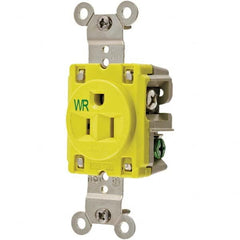 Hubbell Wiring Device-Kellems - 125V 15A NEMA 5-15R Industrial Grade Yellow Straight Blade Single Receptacle - Apex Tool & Supply