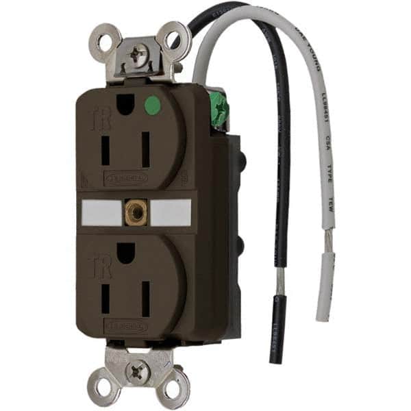Hubbell Wiring Device-Kellems - 125V 15A NEMA 5-15R Hospital Grade Brown Straight Blade Duplex Receptacle - Apex Tool & Supply