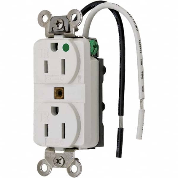 Hubbell Wiring Device-Kellems - 125V 15A NEMA 5-15R Hospital Grade White Straight Blade Duplex Receptacle - Apex Tool & Supply