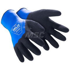 Cut & Puncture-Resistant Gloves: Size M, ANSI Cut A2, ANSI Puncture 0, Rubber & Latex, HPPE Blend Black & Blue, Full Coated, HPPE Blend Lined, HPPE Blend & Latex Back, Textured Grip