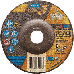 Norton - 24 Grit, 5" Wheel Diam, 1/8" Wheel Thickness, 7/8" Arbor Hole, Type 27 Depressed Center Wheel - Coarse Grade, Ceramic, Resinoid Bond, 12,225 Max RPM - Apex Tool & Supply