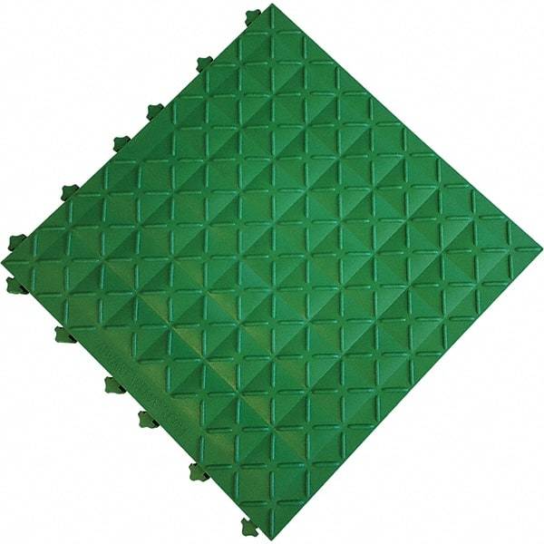 Ergo Advantage - 18" Long x 18" Wide x 1" Thick, Anti-Fatigue Modular Matting Anti-Fatigue Flooring - 2 Interlocking Sides, Green, For Dry Areas - Apex Tool & Supply