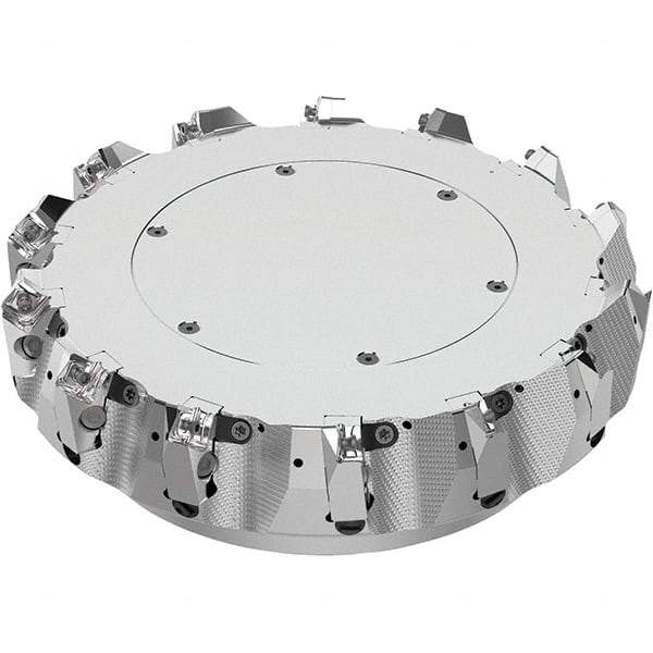 Seco - 10" Cut Diam, 2-1/2" Arbor Hole, 0.236" Max Depth of Cut, 48° Indexable Chamfer & Angle Face Mill - 14 Inserts, SN.. Insert, Right Hand Cut, 14 Flutes, Through Coolant, Series R220.54 - Apex Tool & Supply