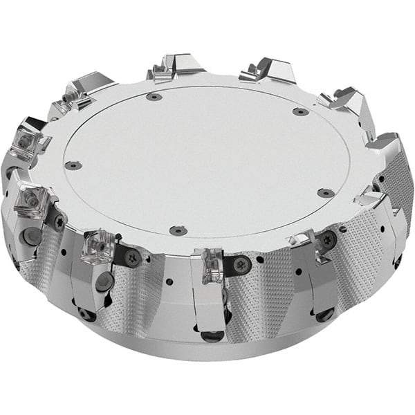 Seco - 8" Cut Diam, 2-1/2" Arbor Hole, 0.315" Max Depth of Cut, 71° Indexable Chamfer & Angle Face Mill - 11 Inserts, SN.. Insert, Right Hand Cut, 11 Flutes, Through Coolant, Series R220.56 - Apex Tool & Supply