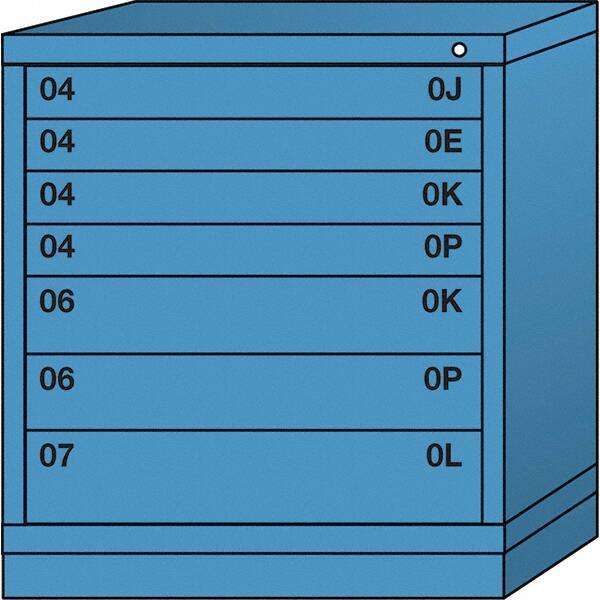 Lyon - 7 Drawer, Standard Bench Height - Single Drawer Access Cabinet - Steel, 30" Wide x 28-1/4" Deep x 33-1/4" High, Wedgewood Blue - Apex Tool & Supply