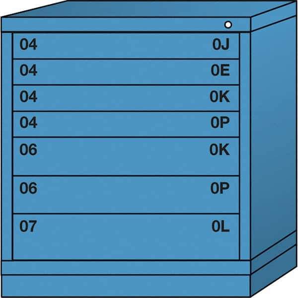 Lyon - 7 Drawer, Standard Bench Height - Multiple Drawer Access Cabinet - Steel, 30" Wide x 28-1/4" Deep x 33-1/4" High, Wedgewood Blue - Apex Tool & Supply