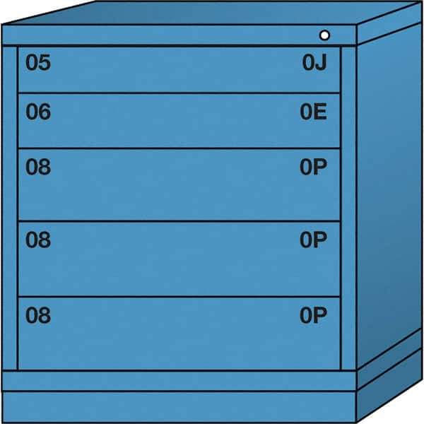 Lyon - 5 Drawer, Standard Bench Height - Single Drawer Access Cabinet - Steel, 30" Wide x 28-1/4" Deep x 33-1/4" High, Wedgewood Blue - Apex Tool & Supply