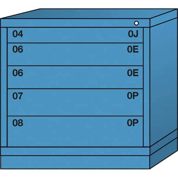 Lyon - 5 Drawer, Standard Table Height - Single Drawer Access Cabinet - Steel, 30" Wide x 28-1/4" Deep x 30-1/8" High, Wedgewood Blue - Apex Tool & Supply