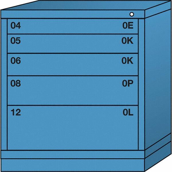 Lyon - 5 Drawer, Standard Bench Height - Multiple Drawer Access Cabinet - Steel, 30" Wide x 28-1/4" Deep x 33-1/4" High, Wedgewood Blue - Apex Tool & Supply