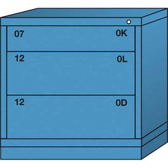Lyon - 3 Drawer, Standard Table Height - Single Drawer Access Cabinet - Steel, 30" Wide x 28-1/4" Deep x 30-1/8" High, Wedgewood Blue - Apex Tool & Supply