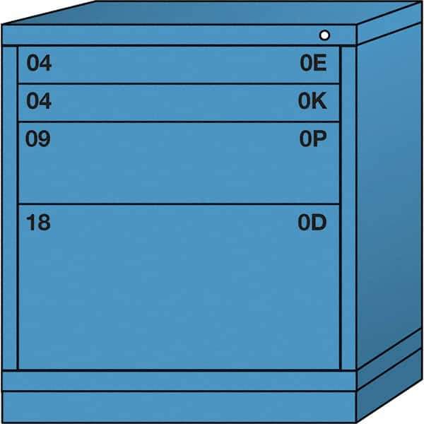 Lyon - 4 Drawer, Standard Bench Height - Single Drawer Access Cabinet - Steel, 30" Wide x 28-1/4" Deep x 33-1/4" High, Wedgewood Blue - Apex Tool & Supply