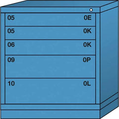Lyon - 5 Drawer, Standard Bench Height - Multiple Drawer Access Cabinet - Steel, 30" Wide x 28-1/4" Deep x 33-1/4" High, Wedgewood Blue - Apex Tool & Supply