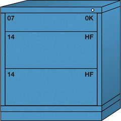 Lyon - 3 Drawer, Standard Bench Height - Single Drawer Access Cabinet - Steel, 30" Wide x 28-1/4" Deep x 33-1/4" High, Wedgewood Blue - Apex Tool & Supply
