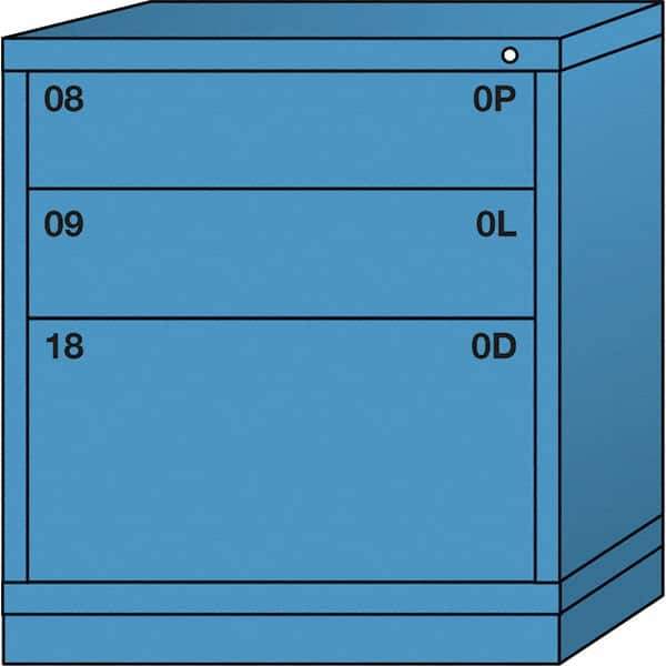 Lyon - 3 Drawer, Standard Bench Height - Single Drawer Access Cabinet - Steel, 30" Wide x 28-1/4" Deep x 33-1/4" High, Wedgewood Blue - Apex Tool & Supply