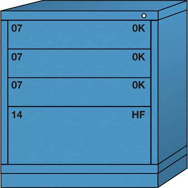 Lyon - 4 Drawer, Standard Bench Height - Single Drawer Access Cabinet - Steel, 30" Wide x 28-1/4" Deep x 33-1/4" High, Wedgewood Blue - Apex Tool & Supply