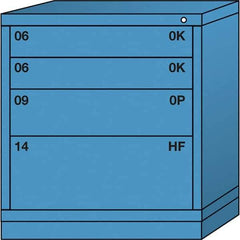 Lyon - 4 Drawer, Standard Bench Height - Single Drawer Access Cabinet - Steel, 30" Wide x 28-1/4" Deep x 33-1/4" High, Wedgewood Blue - Apex Tool & Supply