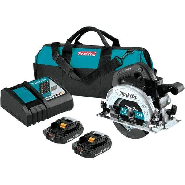 Makita - 18 Volt, 6-1/2" Blade, Cordless Circular Saw - 5,000 RPM, 2 Lithium-Ion Batteries Included - Apex Tool & Supply
