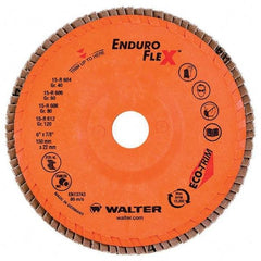 WALTER Surface Technologies - 40 Grit, 6" Disc Diam, 7/8" Center Hole, Type 27 Zirconia Alumina Flap Disc - 10,200 Max RPM, Poly Cotton Backing, Threaded Hole Attaching System, Coated - Apex Tool & Supply
