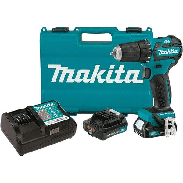 Makita - 12 Volt 3/8" Chuck Pistol Grip Handle Cordless Drill - 0-1500 RPM, Keyless Chuck, Reversible, 2 Lithium-Ion Batteries Included - Apex Tool & Supply