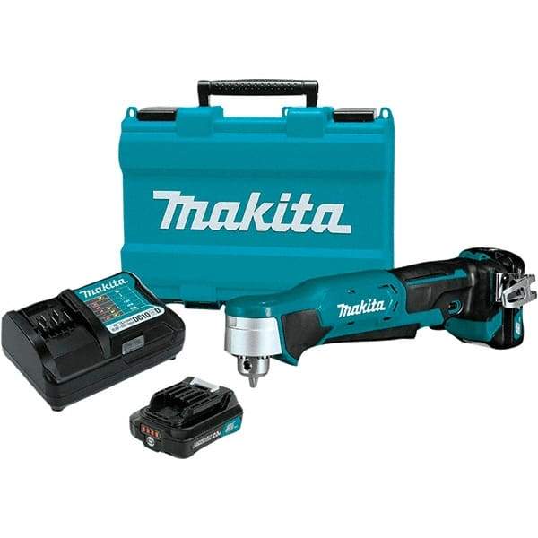 Makita - 12 Volt 3/8" Chuck Right Angle Handle Cordless Drill - 0-1100 RPM, Keyless Chuck, Reversible, 2 Lithium-Ion Batteries Included - Apex Tool & Supply